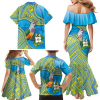 Personalised Palau Biib Bird Family Matching Mermaid Dress and Hawaiian Shirt Rur Flower And Rock Islands Patterns DT05 Mom's Dress Blue - Polynesian Pride