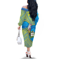 Personalised Palau Biib Bird Family Matching Off The Shoulder Long Sleeve Dress and Hawaiian Shirt Rur Flower And Rock Islands Patterns