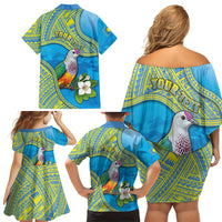 Personalised Palau Biib Bird Family Matching Off Shoulder Short Dress and Hawaiian Shirt Rur Flower And Rock Islands Patterns DT05 Mom's Dress Blue - Polynesian Pride