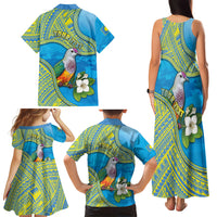 Personalised Palau Biib Bird Family Matching Tank Maxi Dress and Hawaiian Shirt Rur Flower And Rock Islands Patterns DT05 Mom's Dress Blue - Polynesian Pride