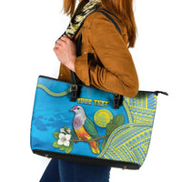 Personalised Palau Biib Bird Leather Tote Bag Rur Flower And Rock Islands Patterns