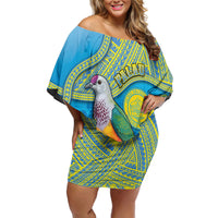 Personalised Palau Biib Bird Off Shoulder Short Dress Rur Flower And Rock Islands Patterns