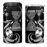 Personalised Guam Liberation Day 4 in 1 Can Cooler Tumbler Black White Latte Stone Tribal Patterns