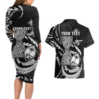 Personalised Guam Liberation Day Couples Matching Long Sleeve Bodycon Dress and Hawaiian Shirt Black White Latte Stone Tribal Patterns DT05 - Polynesian Pride