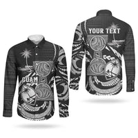 Personalised Guam Liberation Day Couples Matching Off The Shoulder Long Sleeve Dress and Long Sleeve Button Shirt Black White Latte Stone Tribal Patterns DT05 - Polynesian Pride