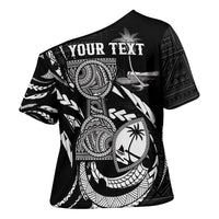 Personalised Guam Liberation Day Cross Shoulder Shirt Black White Latte Stone Tribal Patterns