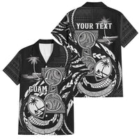 Personalised Guam Liberation Day Family Matching Long Sleeve Bodycon Dress and Hawaiian Shirt Black White Latte Stone Tribal Patterns DT05 Dad's Shirt - Short Sleeve Black - Polynesian Pride