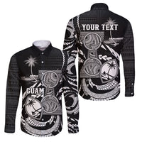 Personalised Guam Liberation Day Family Matching Mermaid Dress and Hawaiian Shirt Black White Latte Stone Tribal Patterns DT05 Dad's Shirt - Long Sleeve Black - Polynesian Pride