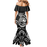 Personalised Guam Liberation Day Family Matching Mermaid Dress and Hawaiian Shirt Black White Latte Stone Tribal Patterns
