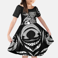 Personalised Guam Liberation Day Family Matching Off Shoulder Maxi Dress and Hawaiian Shirt Black White Latte Stone Tribal Patterns