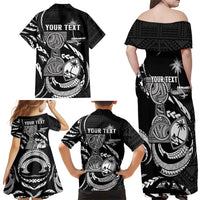 Personalised Guam Liberation Day Family Matching Off Shoulder Maxi Dress and Hawaiian Shirt Black White Latte Stone Tribal Patterns DT05 Mom's Dress Black - Polynesian Pride