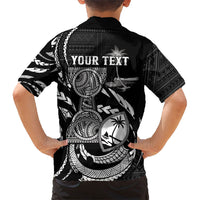 Personalised Guam Liberation Day Family Matching Off Shoulder Short Dress and Hawaiian Shirt Black White Latte Stone Tribal Patterns