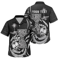 Personalised Guam Liberation Day Family Matching Puletasi and Hawaiian Shirt Black White Latte Stone Tribal Patterns DT05 Son's Shirt Black - Polynesian Pride