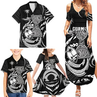Personalised Guam Liberation Day Family Matching Summer Maxi Dress and Hawaiian Shirt Black White Latte Stone Tribal Patterns DT05 - Polynesian Pride