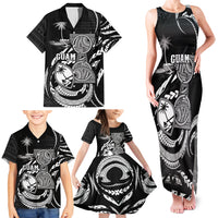 Personalised Guam Liberation Day Family Matching Tank Maxi Dress and Hawaiian Shirt Black White Latte Stone Tribal Patterns DT05 - Polynesian Pride