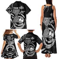 Personalised Guam Liberation Day Family Matching Tank Maxi Dress and Hawaiian Shirt Black White Latte Stone Tribal Patterns