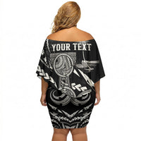 Personalised Guam Liberation Day Off Shoulder Short Dress Black White Latte Stone Tribal Patterns DT05 - Polynesian Pride