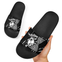 Guam Liberation Day Slide Sandals Black White Latte Stone Tribal Patterns