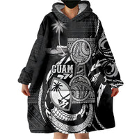 Personalised Guam Liberation Day Wearable Blanket Hoodie Black White Latte Stone Tribal Patterns