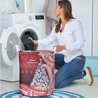 American Samoa Christmas Laundry Basket Seashell Xmas Tree Tribal Waves - Polynesian Pride