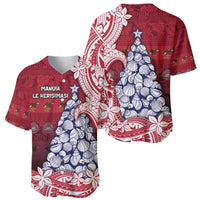 American Samoa Christmas Baseball Jersey Seashell Xmas Tree Tribal Waves - Polynesian Pride