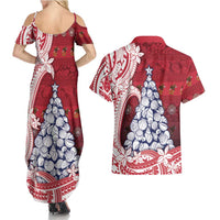 American Samoa Christmas Couples Matching Summer Maxi Dress and Hawaiian Shirt Seashell Xmas Tree Tribal Waves DT05 - Polynesian Pride
