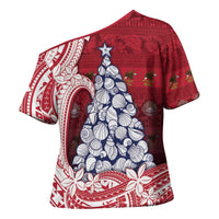 American Samoa Christmas Cross Shoulder Shirt Seashell Xmas Tree Tribal Waves DT05 - Polynesian Pride