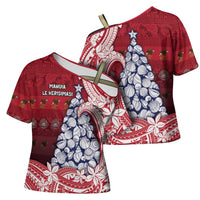 American Samoa Christmas Cross Shoulder Shirt Seashell Xmas Tree Tribal Waves DT05 - Polynesian Pride