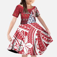 American Samoa Christmas Family Matching Long Sleeve Bodycon Dress and Hawaiian Shirt Seashell Xmas Tree Tribal Waves DT05 Daughter's Dress Red - Polynesian Pride
