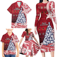 American Samoa Christmas Family Matching Long Sleeve Bodycon Dress and Hawaiian Shirt Seashell Xmas Tree Tribal Waves DT05 - Polynesian Pride