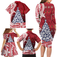 American Samoa Christmas Family Matching Long Sleeve Bodycon Dress and Hawaiian Shirt Seashell Xmas Tree Tribal Waves DT05 - Polynesian Pride