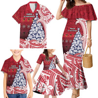 American Samoa Christmas Family Matching Mermaid Dress and Hawaiian Shirt Seashell Xmas Tree Tribal Waves - Polynesian Pride