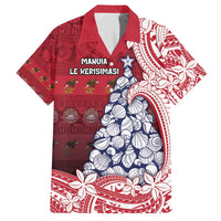 American Samoa Christmas Family Matching Off Shoulder Short Dress and Hawaiian Shirt Seashell Xmas Tree Tribal Waves - Polynesian Pride