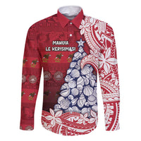 American Samoa Christmas Family Matching Off Shoulder Short Dress and Hawaiian Shirt Seashell Xmas Tree Tribal Waves - Polynesian Pride