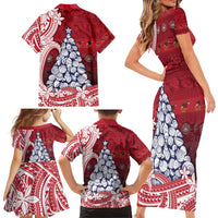 American Samoa Christmas Family Matching Short Sleeve Bodycon Dress and Hawaiian Shirt Seashell Xmas Tree Tribal Waves - Polynesian Pride
