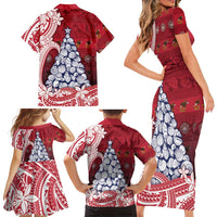 American Samoa Christmas Family Matching Short Sleeve Bodycon Dress and Hawaiian Shirt Seashell Xmas Tree Tribal Waves - Polynesian Pride