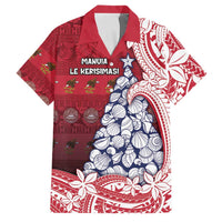American Samoa Christmas Family Matching Short Sleeve Bodycon Dress and Hawaiian Shirt Seashell Xmas Tree Tribal Waves - Polynesian Pride
