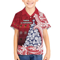 American Samoa Christmas Family Matching Summer Maxi Dress and Hawaiian Shirt Seashell Xmas Tree Tribal Waves - Polynesian Pride