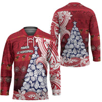 American Samoa Christmas Hockey Jersey Seashell Xmas Tree Tribal Waves - Polynesian Pride