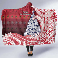 American Samoa Christmas Hooded Blanket Seashell Xmas Tree Tribal Waves DT05 One Size Red - Polynesian Pride