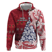 American Samoa Christmas Hoodie Seashell Xmas Tree Tribal Waves DT05 Pullover Hoodie Red - Polynesian Pride