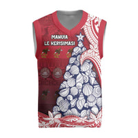American Samoa Christmas Knitted V-Neck Vest Seashell Xmas Tree And Waves Patterns - Polynesian Pride