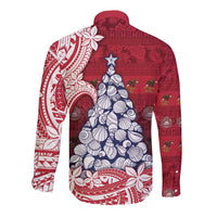 American Samoa Christmas Long Sleeve Button Shirt Seashell Xmas Tree Tribal Waves DT05 - Polynesian Pride