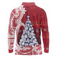American Samoa Christmas Long Sleeve Polo Shirt Seashell Xmas Tree Tribal Waves DT05 - Polynesian Pride