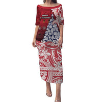 American Samoa Christmas Puletasi Seashell Xmas Tree Tribal Waves DT05 Long Dress Red - Polynesian Pride