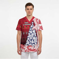 American Samoa Christmas Scrub Top Seashell Xmas Tree Tribal Waves - Polynesian Pride