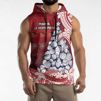 American Samoa Christmas Sleeveless Hoodie Seashell Xmas Tree Tribal Waves - Polynesian Pride