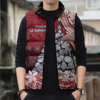 American Samoa Christmas Sleeveless Puffer Jacket Seashell Xmas Tree Tribal Waves - Polynesian Pride