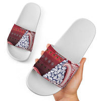 American Samoa Christmas Slide Sandals Seashell Xmas Tree Tribal Waves - Polynesian Pride