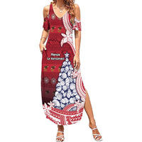 American Samoa Christmas Summer Maxi Dress Seashell Xmas Tree Tribal Waves DT05 Women Red - Polynesian Pride